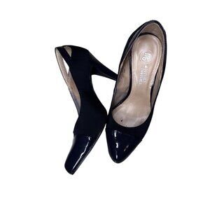 Mootsies Tootsies Womens 6.5 Navy Blue Patent & Fabric Closed Toe Heels MOOT-6.5